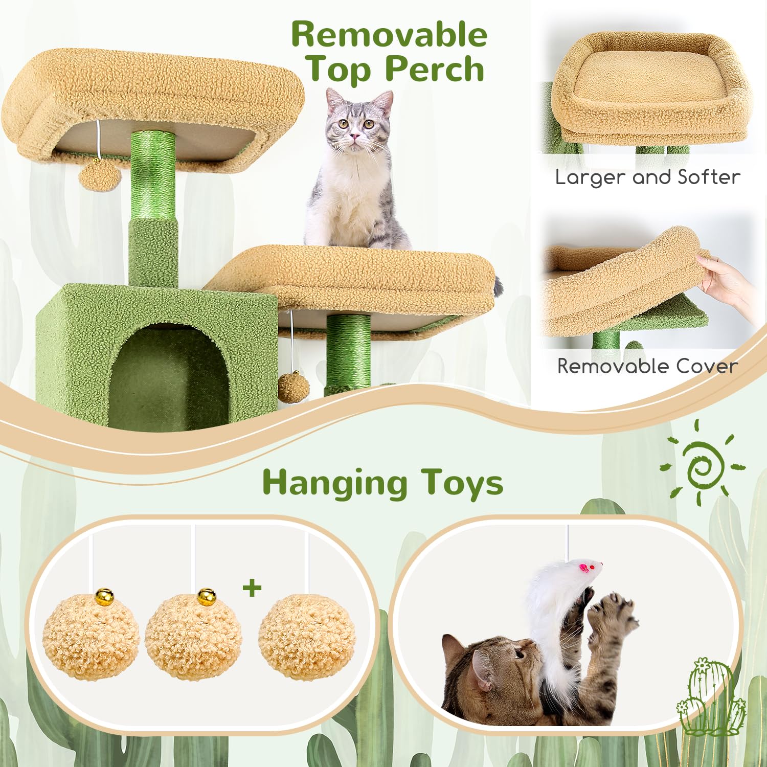 Globlazer Cactus Cat Tree Tower 76-Inch – Tall Multi-Level Cat Furniture