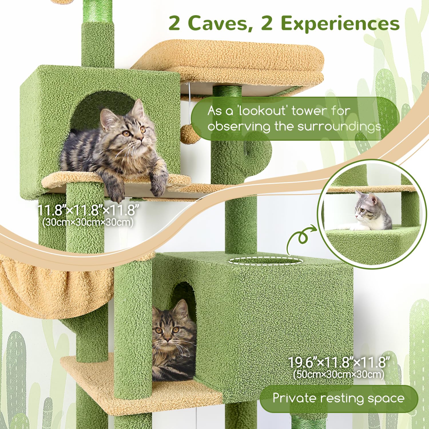 Globlazer Cactus Cat Tree Tower 76-Inch – Tall Multi-Level Cat Furniture