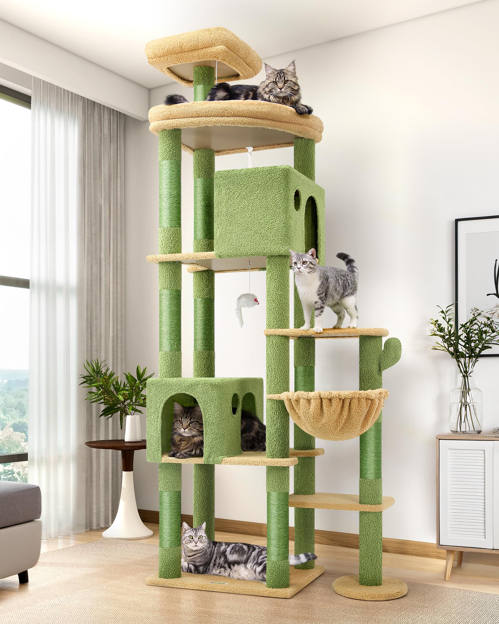 Globlazer Cactus Giant Cat Tree – 83-Inch XXL Cat Tower for Large Indoor Cats (F83, Green)