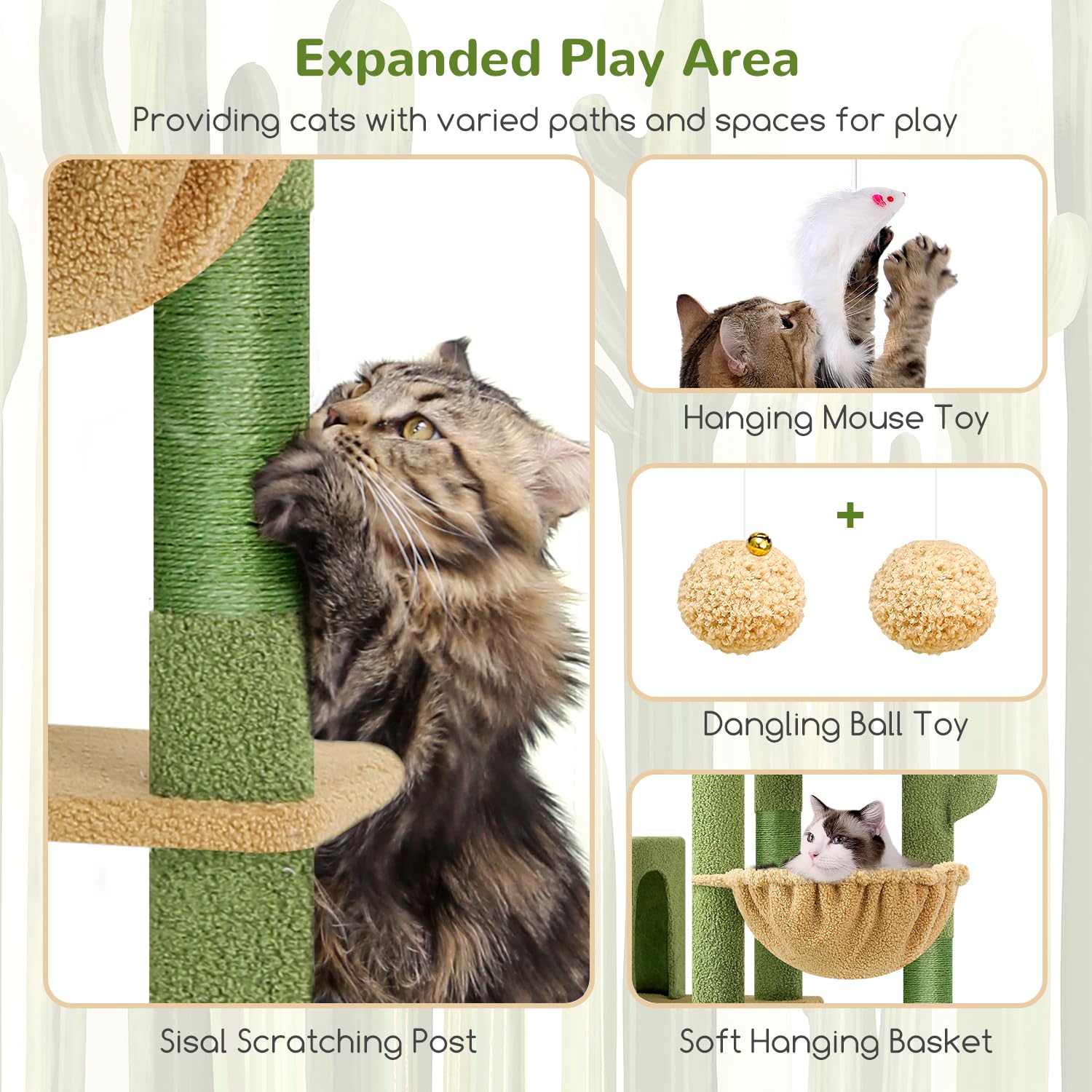 Globlazer Cactus Giant Cat Tree – 83-Inch XXL Cat Tower for Large Indoor Cats (F83, Green)