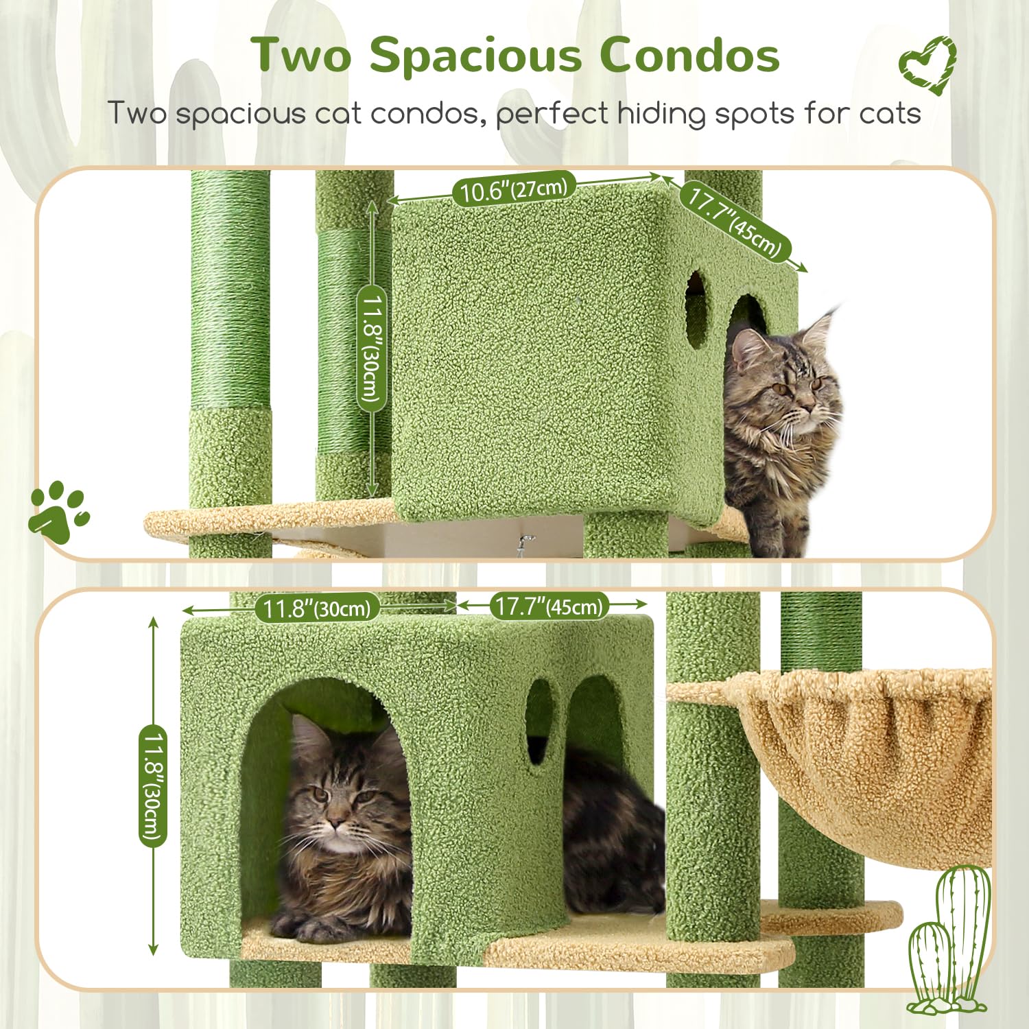 Globlazer Cactus Giant Cat Tree – 83-Inch XXL Cat Tower for Large Indoor Cats (F83, Green)