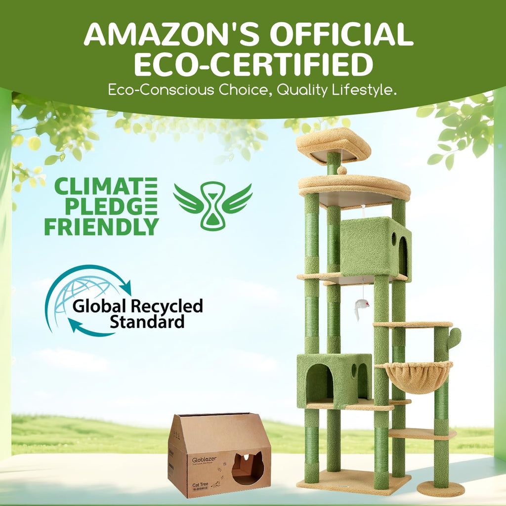 Globlazer Cactus Giant Cat Tree – 83-Inch XXL Cat Tower for Large Indoor Cats (F83, Green)