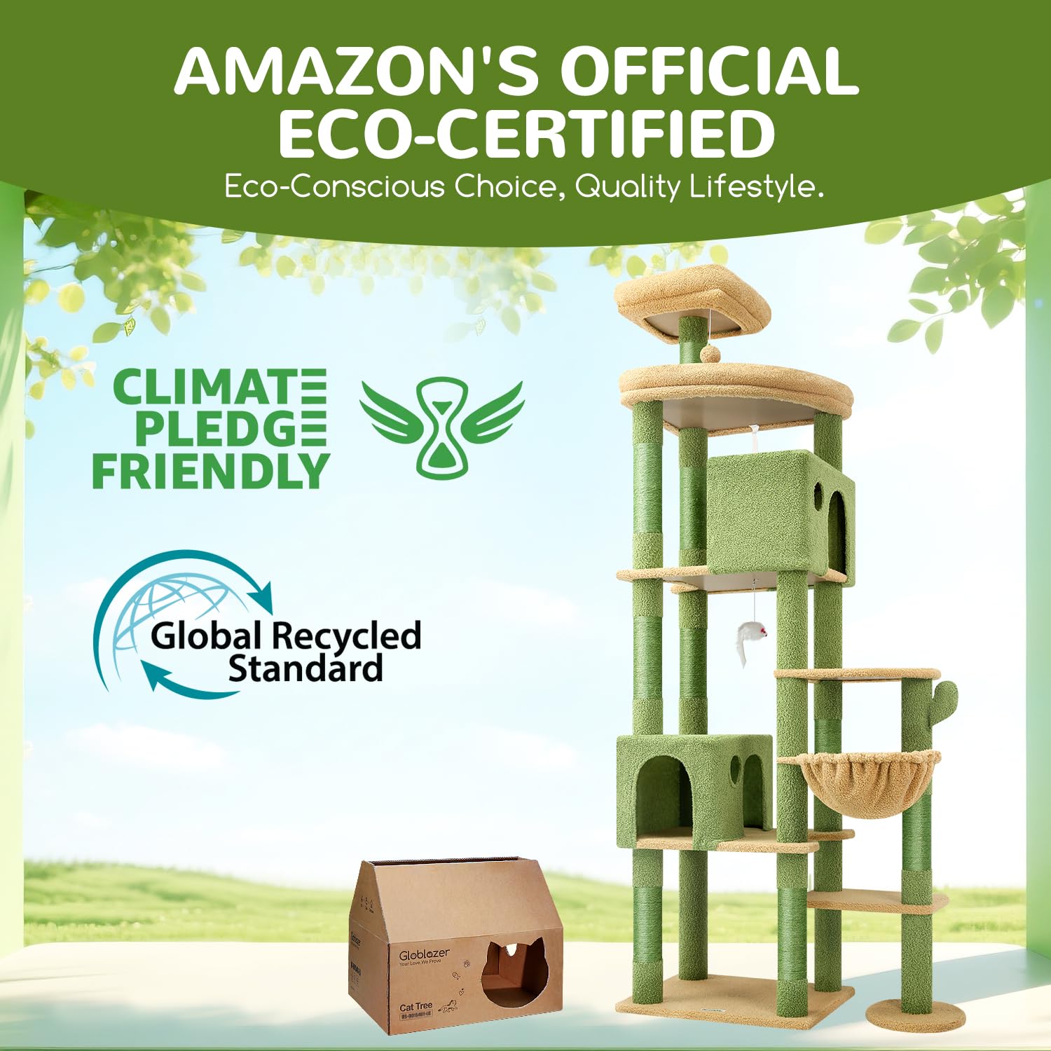 Globlazer Cactus Giant Cat Tree – 83-Inch XXL Cat Tower for Large Indoor Cats (F83, Green)