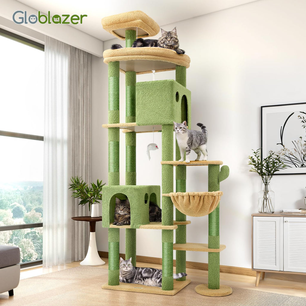 Globlazer Cactus Giant Cat Tree – 83-Inch XXL Cat Tower for Large Indoor Cats (F83, Green)