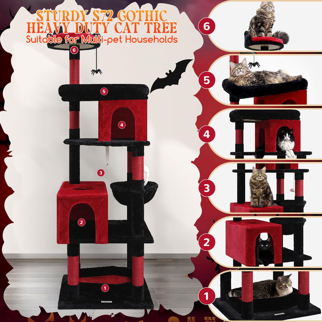 Globlazer Heavy Duty Gothic Cat Tree 72in — Castle Tower with Coffin Bed for Large Cats