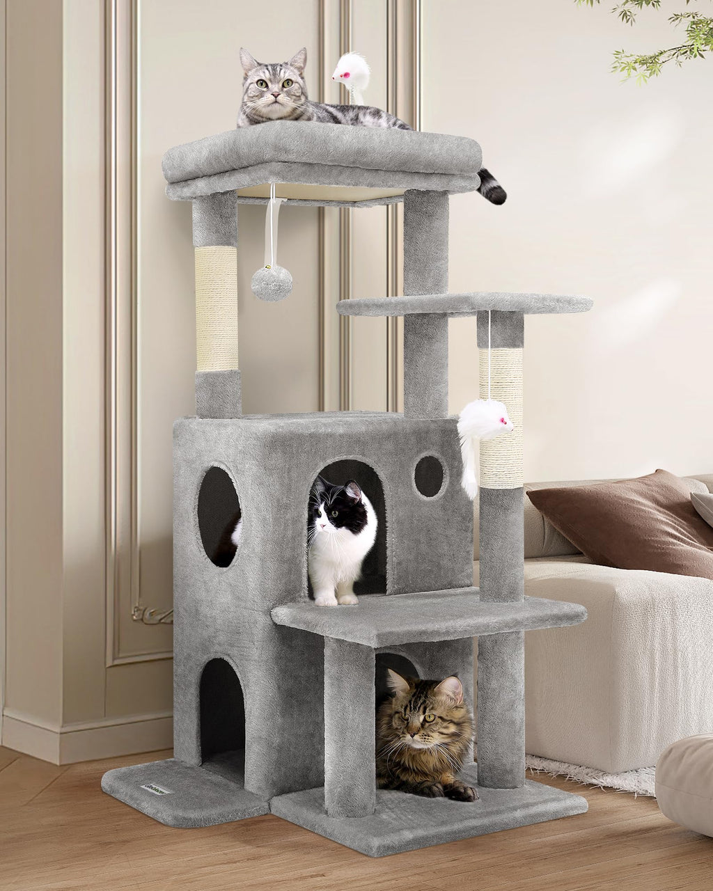 Globlazer 50-Inch Cat Tree Tower for Indoor Cats | Double Condos, Top Perch, Space-Saving