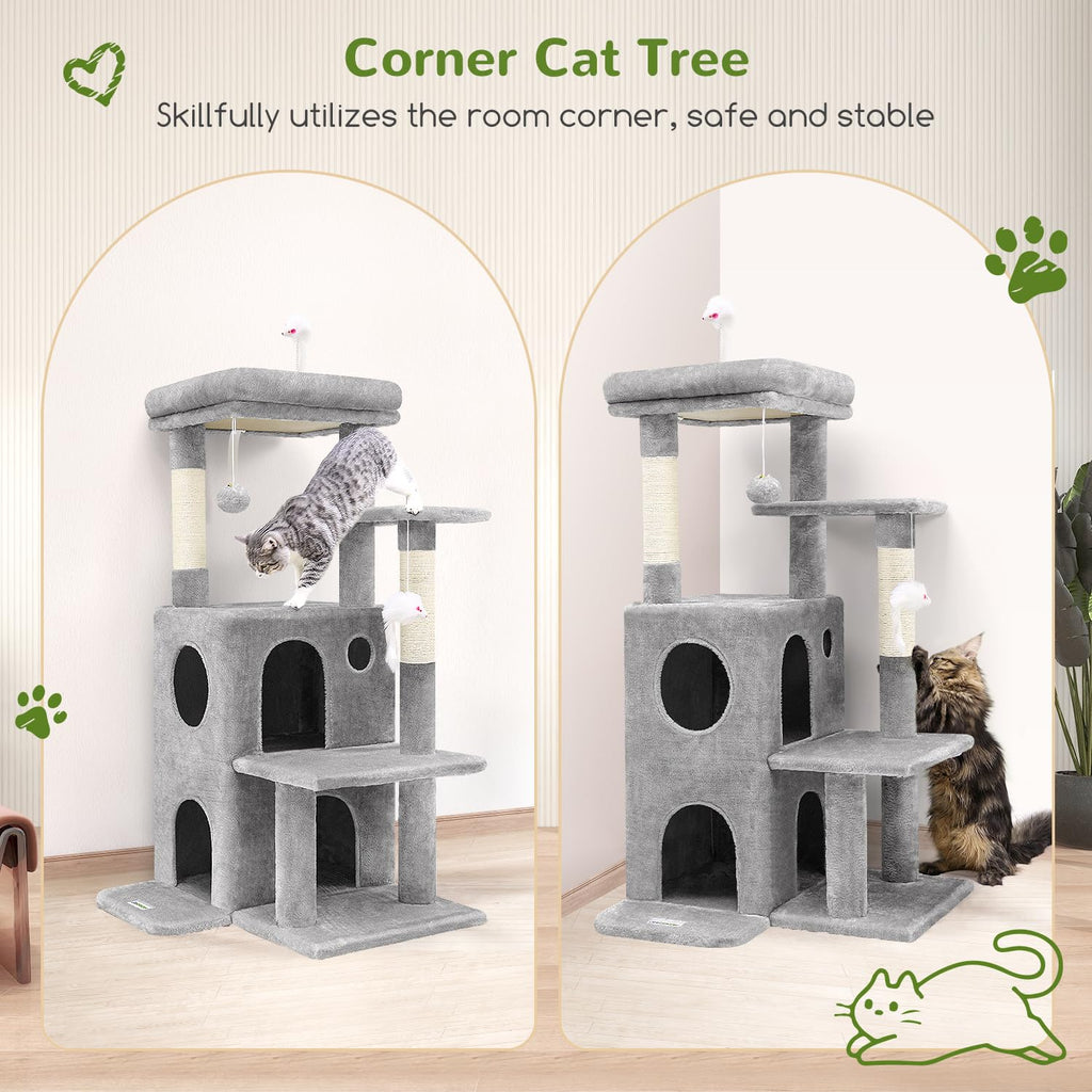 Globlazer 50-Inch Cat Tree Tower for Indoor Cats | Double Condos, Top Perch, Space-Saving