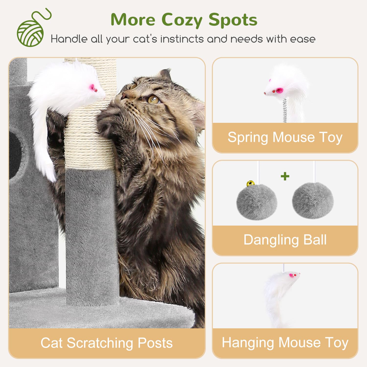 Globlazer 50-Inch Cat Tree Tower for Indoor Cats | Double Condos, Top Perch, Space-Saving