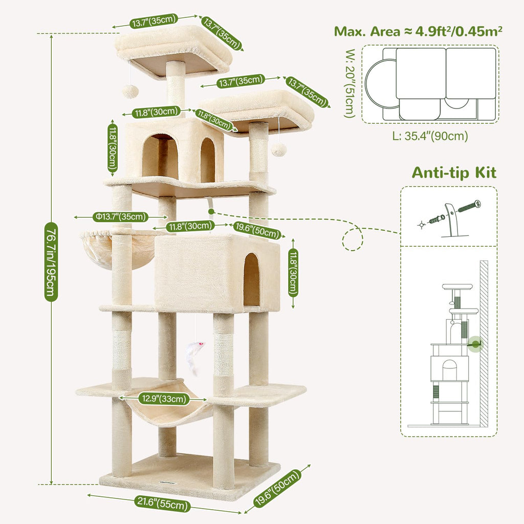 Globlazer Cat Tree Tower 76-Inch – Extra Tall Multi-Level Cat Furniture