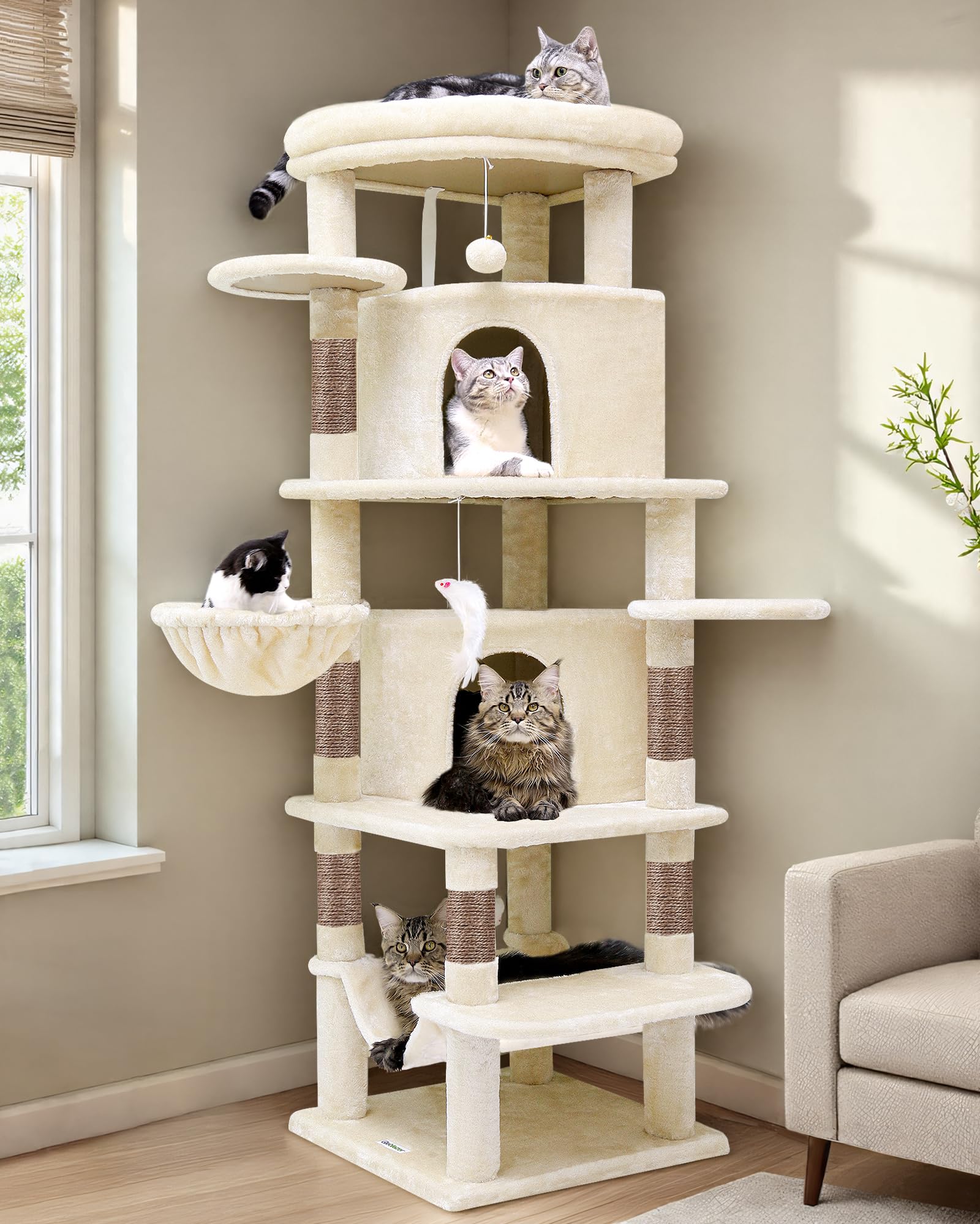 Globlazer Corner Cat Tree for Large Cats – 66in Tall, Beige
