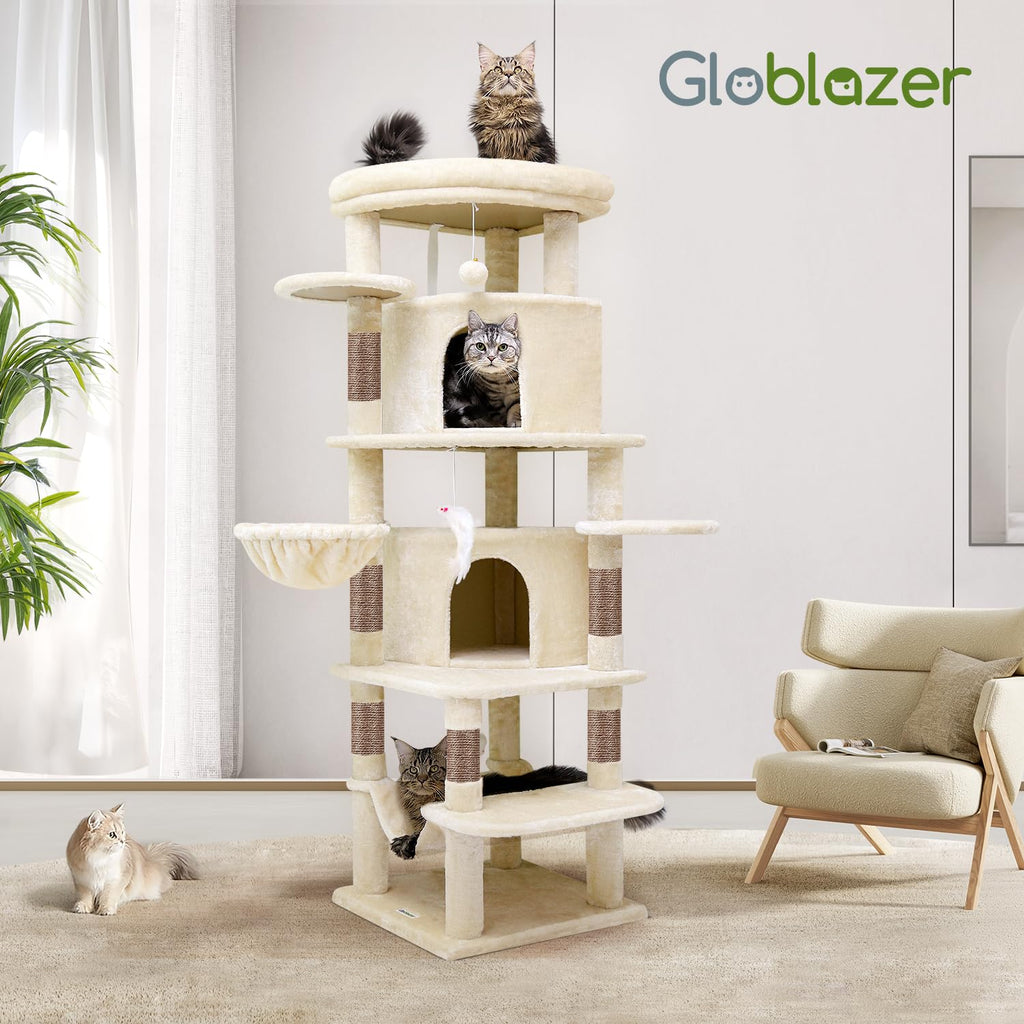 Globlazer Corner Cat Tree for Large Cats – 66in Tall, Beige