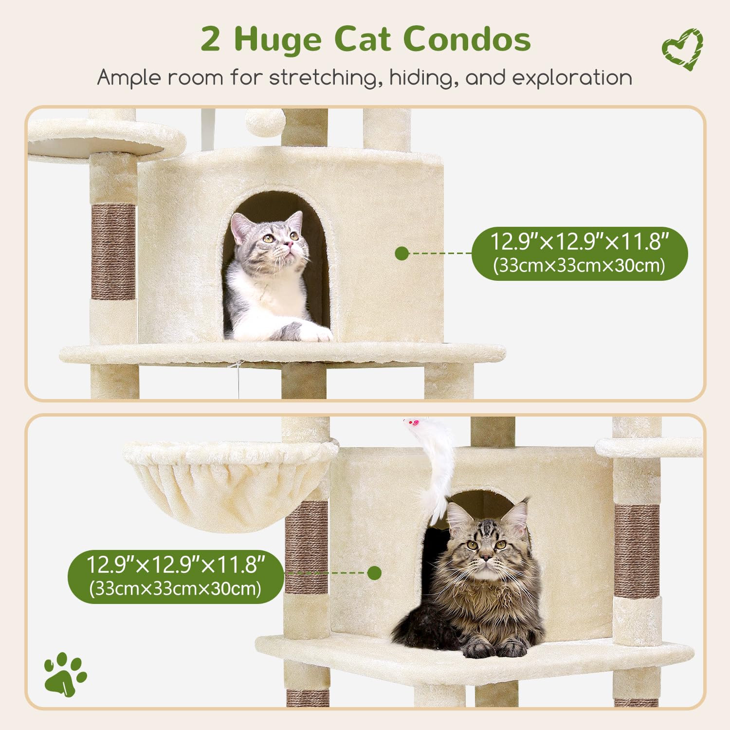 Globlazer Corner Cat Tree for Large Cats – 66in Tall, Beige