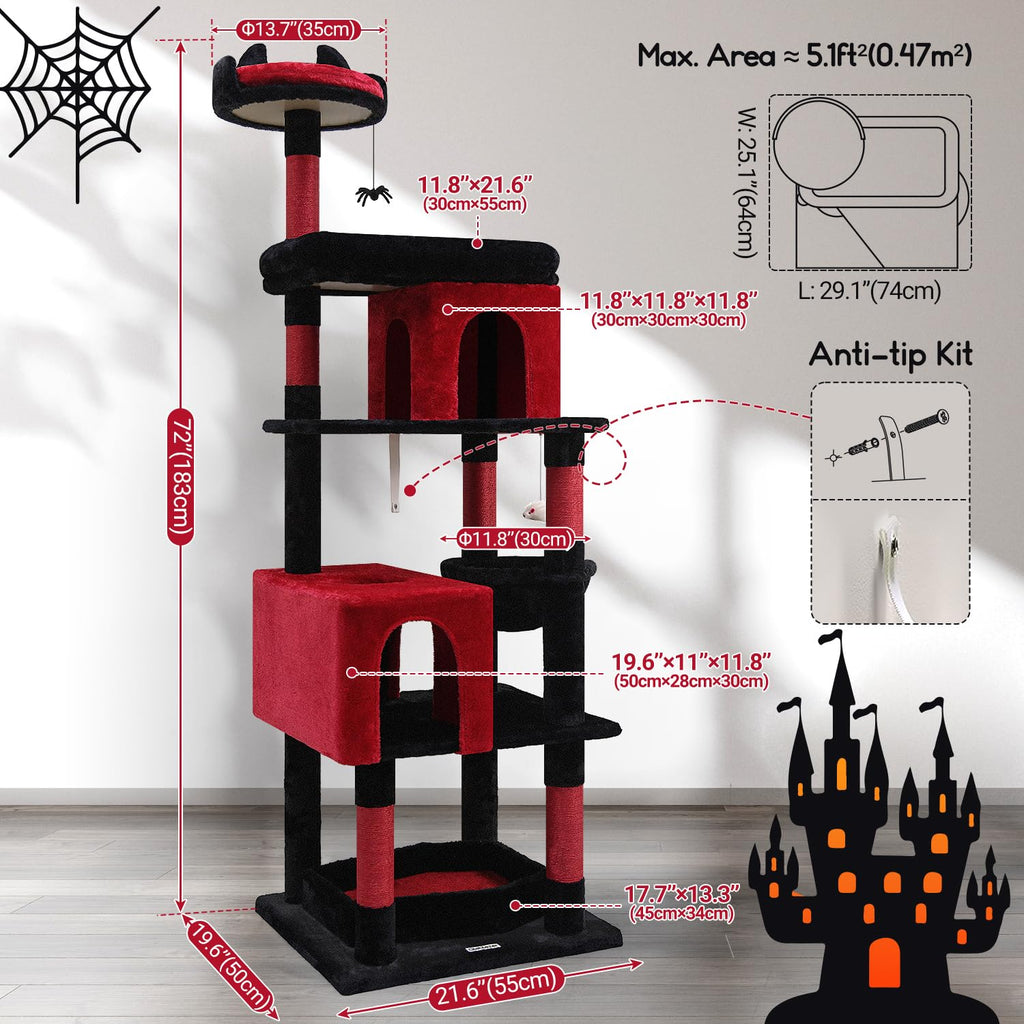 Globlazer Heavy Duty Gothic Cat Tree 72in — Castle Tower with Coffin Bed for Large Cats