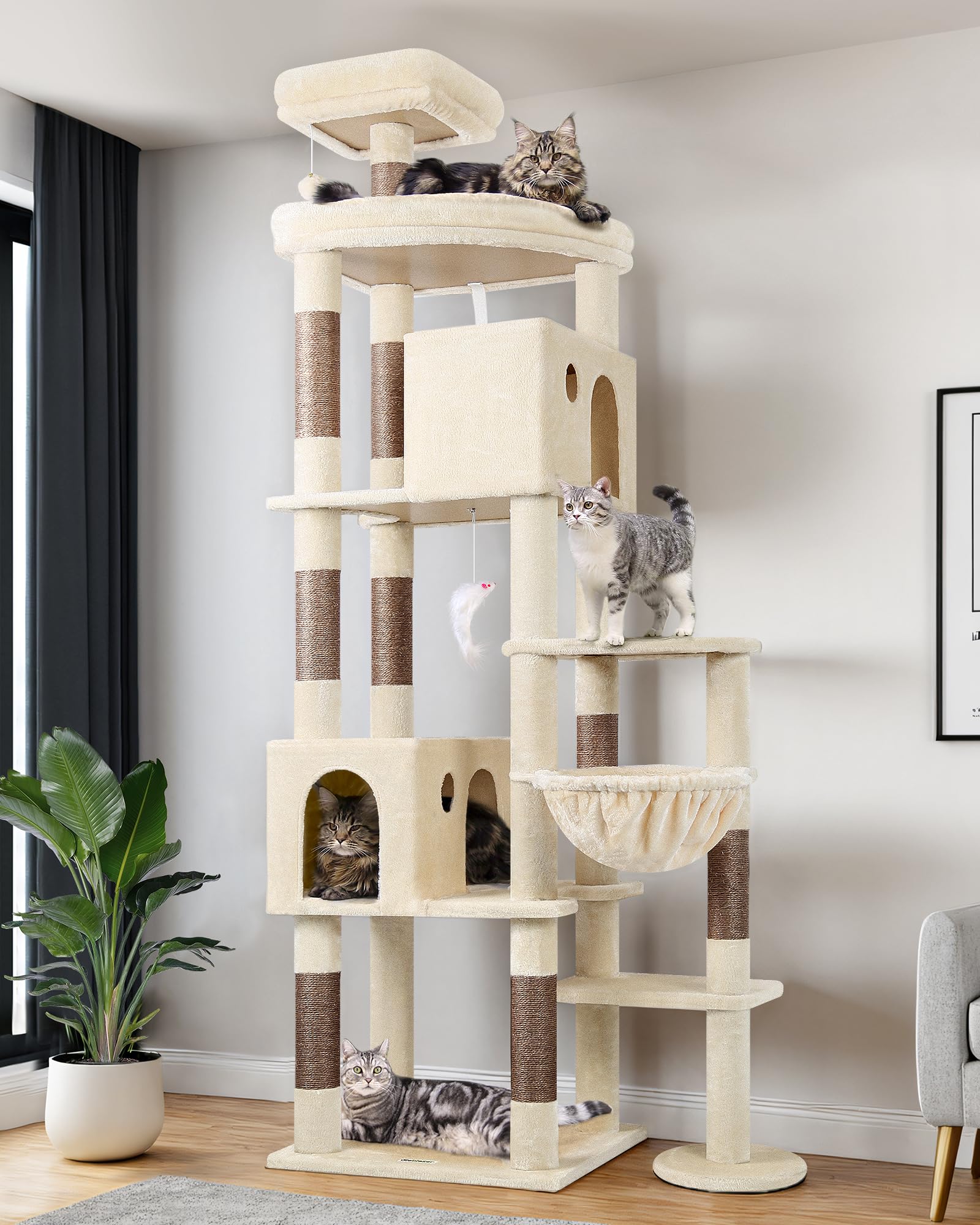 Globlazer Giant Cat Tree 83-Inch Tower for Large Indoor Cats – F83 Beige