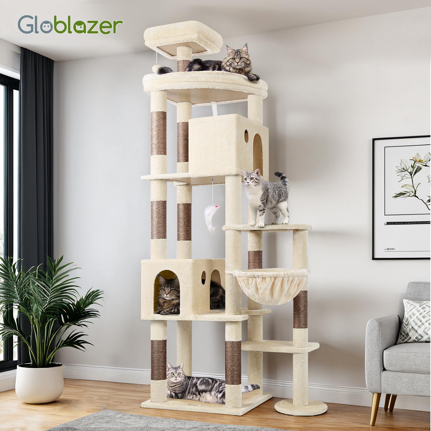 Globlazer Giant Cat Tree 83-Inch Tower for Large Indoor Cats – F83 Beige
