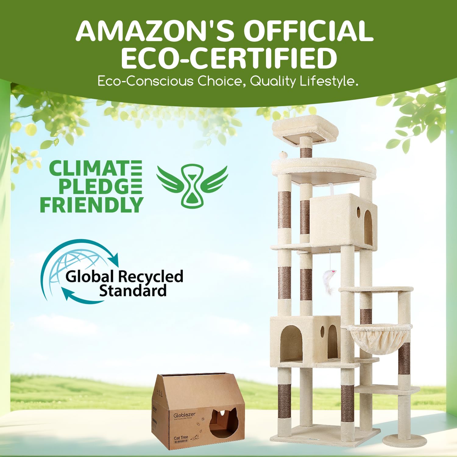 Globlazer Giant Cat Tree 83-Inch Tower for Large Indoor Cats – F83 Beige