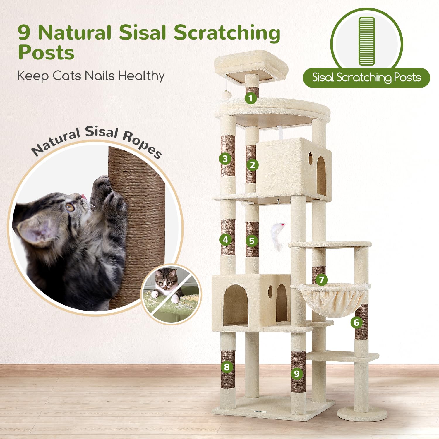 Globlazer Giant Cat Tree 83-Inch Tower for Large Indoor Cats – F83 Beige