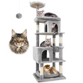 Globlazer Heavy Duty Cat Tree for Large Cats — 72in Tall, 6 Scratching Posts, Hammock, Dual Caves, Light Grey