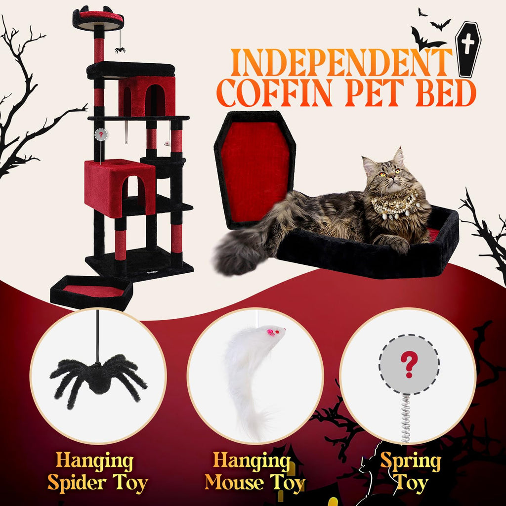 Globlazer Heavy Duty Gothic Cat Tree 72in — Castle Tower with Coffin Bed for Large Cats