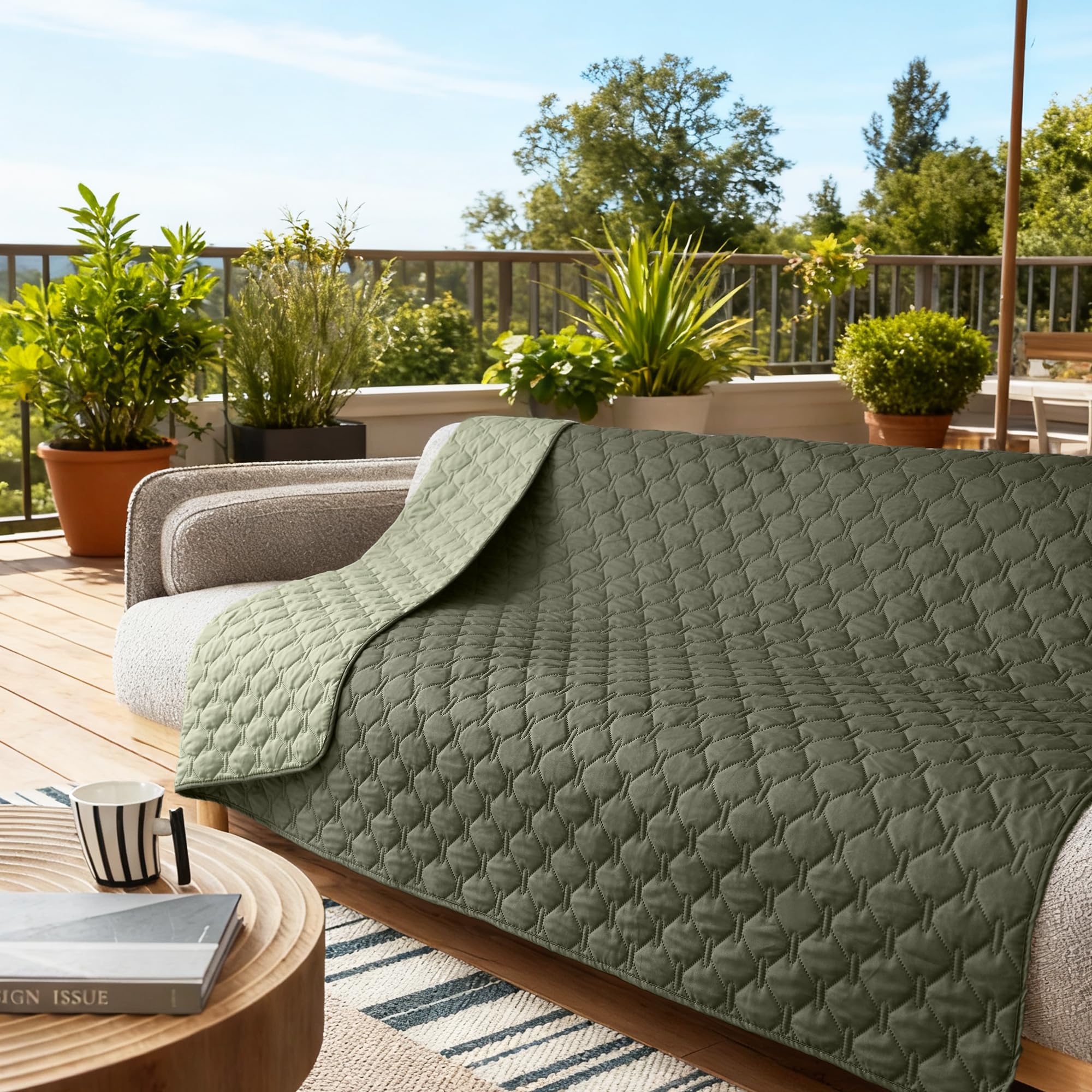 gogobunny 100% Double-Sided Waterproof Dog Blanket • 82x120 in • Reversible Bed Cover (Dark Olive/Light Olive) — Pack of 1