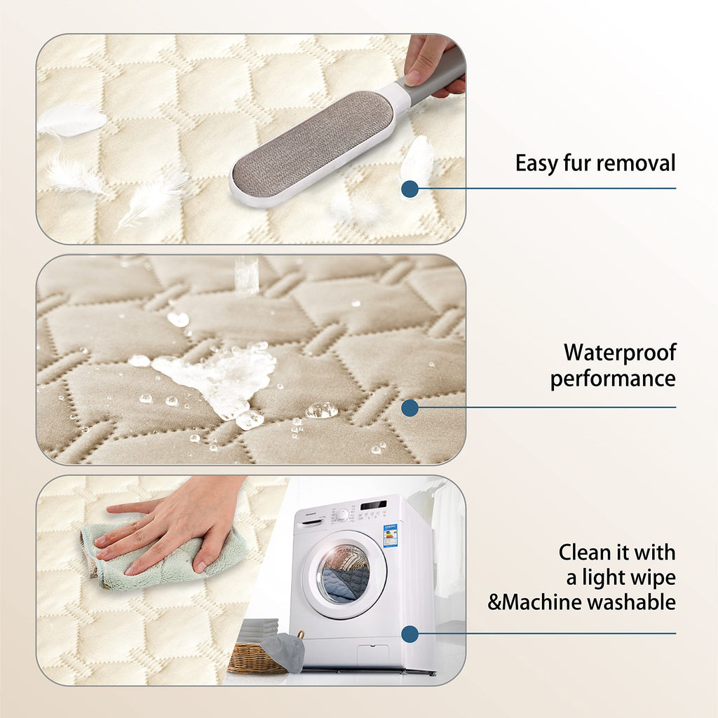 gogobunny 100% Double-Sided Waterproof Dog Bed Cover 82x82 – Reversible Plaid Furniture Protector (Dark Beige/Light Beige)