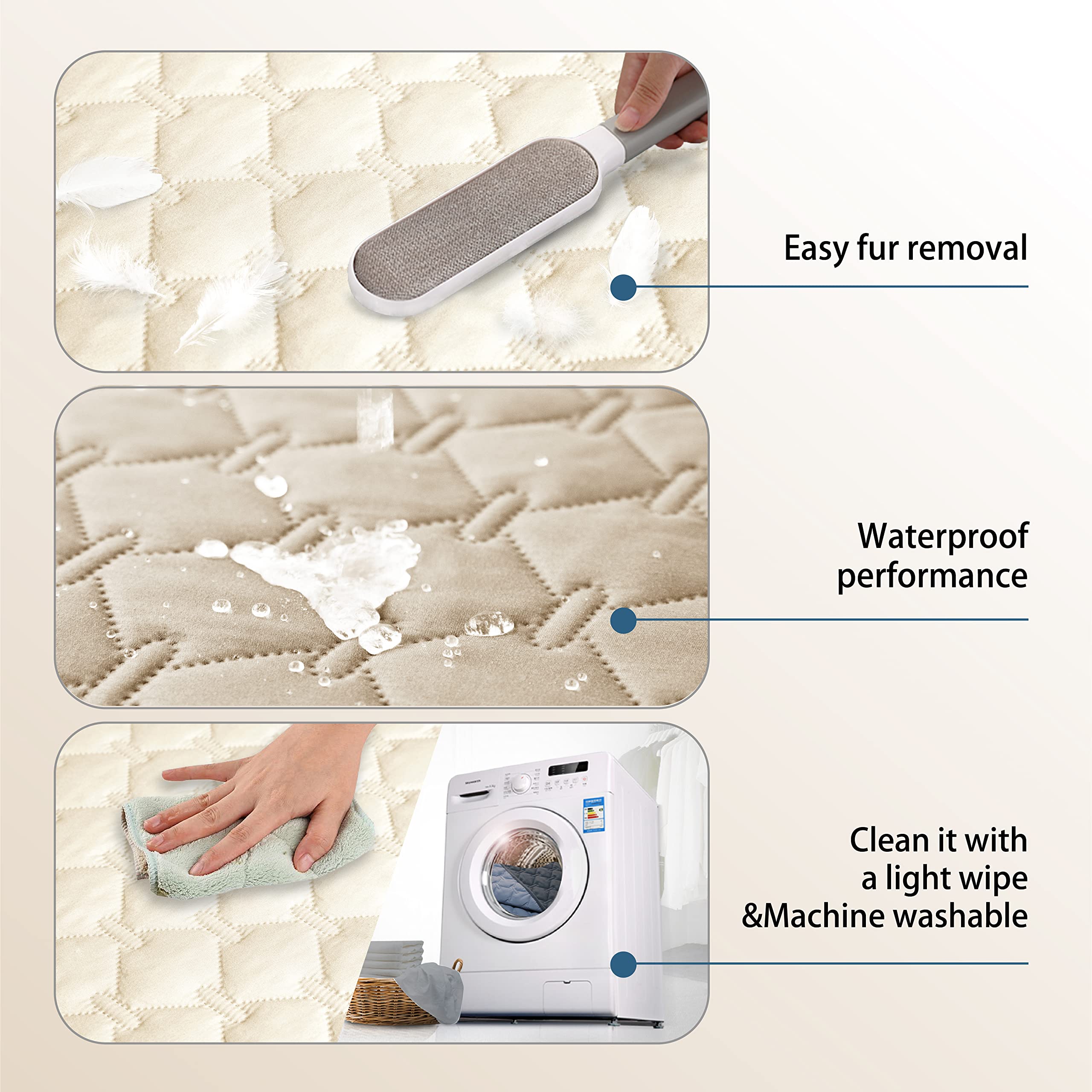 gogobunny 100% Double-Sided Waterproof Dog Bed Cover 82x82 – Reversible Plaid Furniture Protector (Dark Beige/Light Beige)