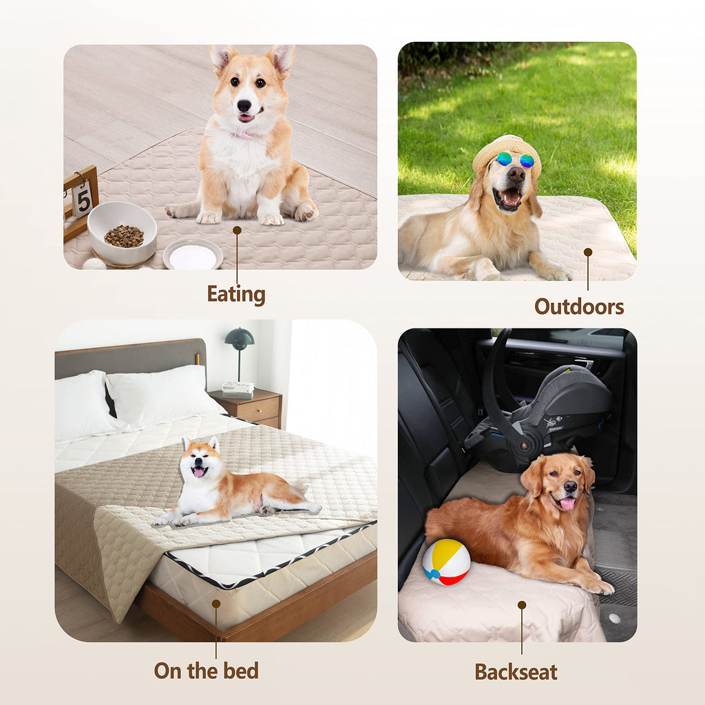 gogobunny 100% Double-Sided Waterproof Dog Bed Cover 82x82 – Reversible Plaid Furniture Protector (Dark Beige/Light Beige)