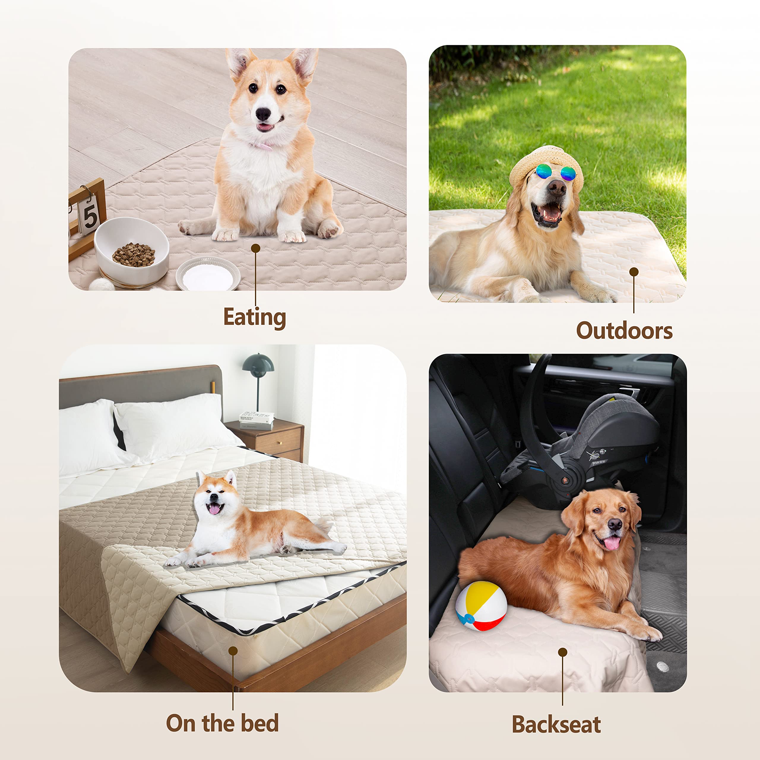 gogobunny 100% Double-Sided Waterproof Dog Bed Cover 82x82 – Reversible Plaid Furniture Protector (Dark Beige/Light Beige)
