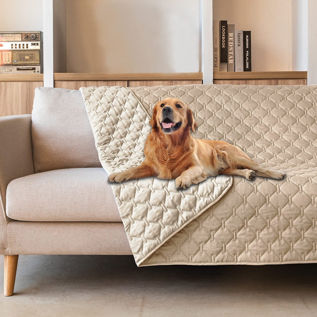 gogobunny 100% Double-Sided Waterproof Dog Bed Cover — Reversible, 82x102 in, Dark Beige/Light Beige