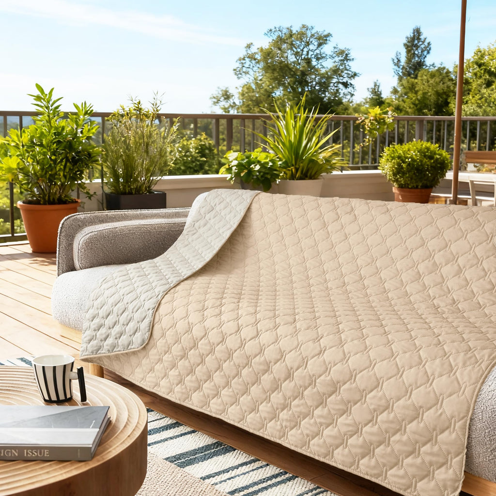 gogobunny 100% Double-Sided Waterproof Dog Bed Cover — Reversible, 82x102 in, Dark Beige/Light Beige