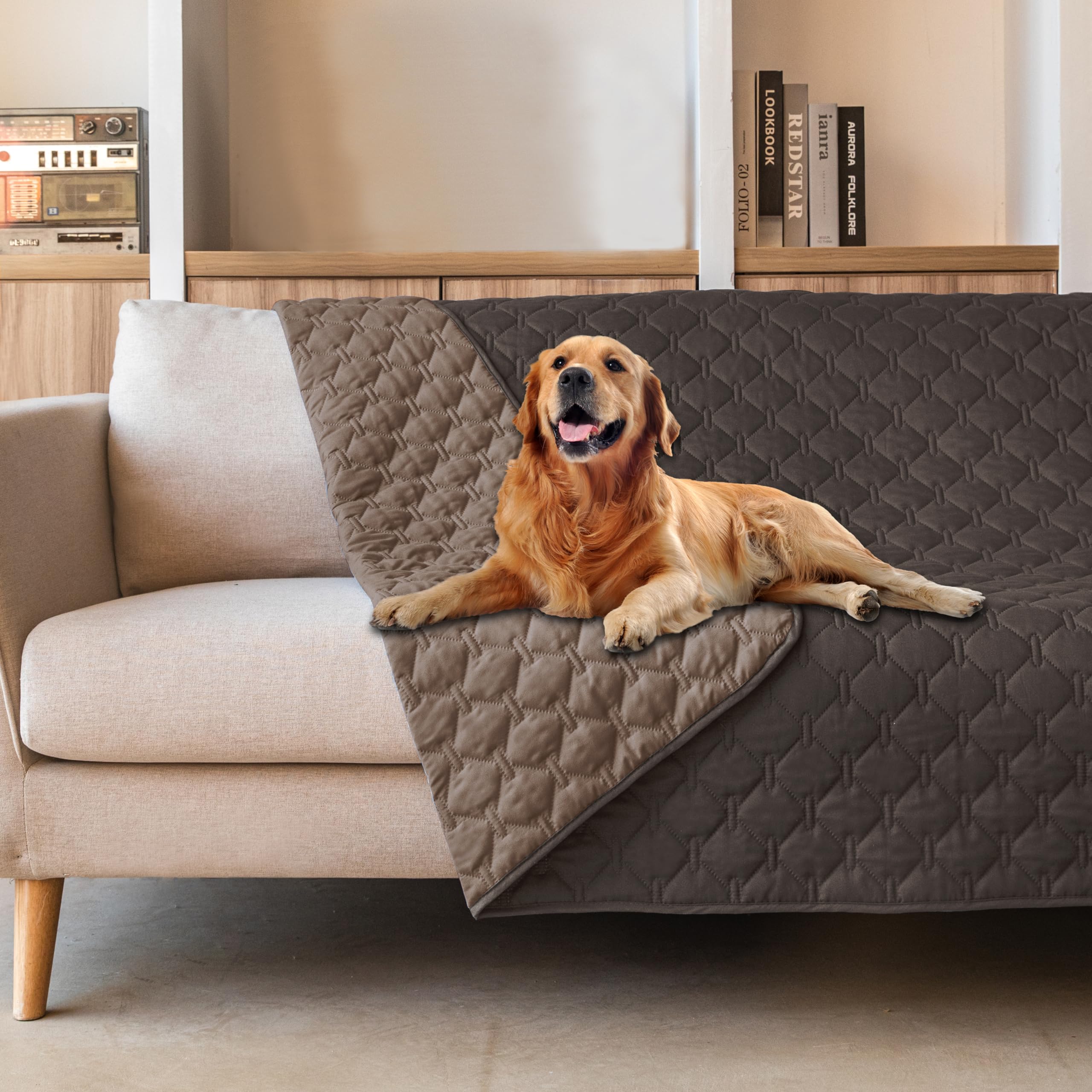 Gogobunny 100% Double-Sided Waterproof Dog Blanket 82x120 in — Reversible Furniture Protector (Dark Coffee/Light Coffee)