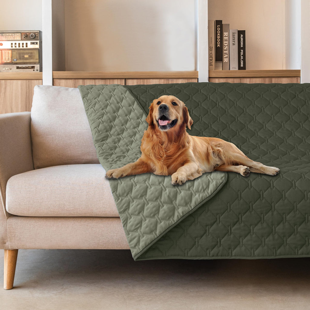 gogobunny 100% Double-Sided Waterproof Dog Blanket • 82x120 in • Reversible Bed Cover (Dark Olive/Light Olive) — Pack of 1