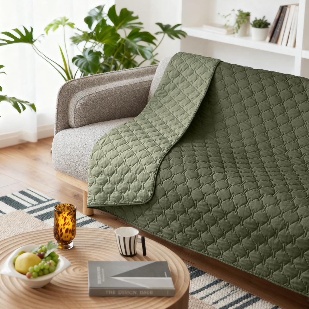 gogobunny 100% Double-Sided Waterproof Dog Blanket • 82x120 in • Reversible Bed Cover (Dark Olive/Light Olive) — Pack of 1