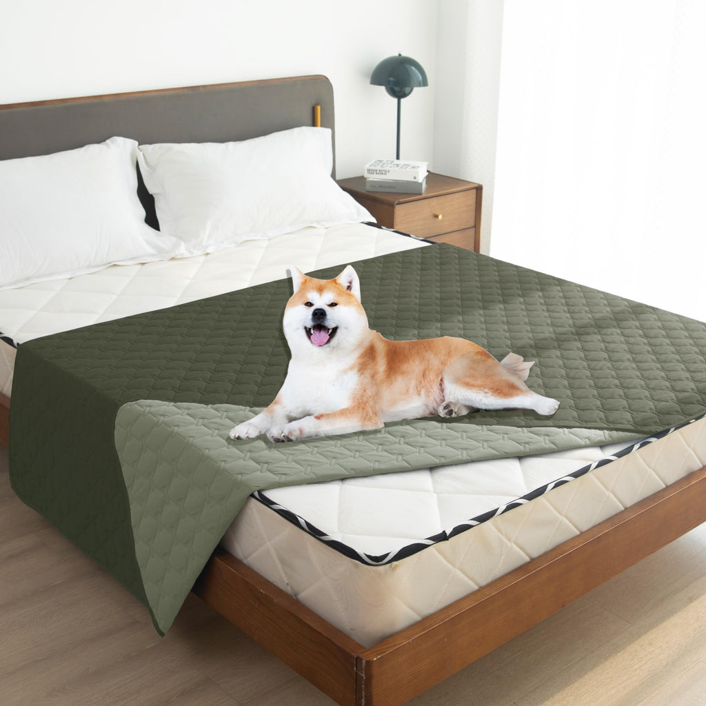 gogobunny 100% Double-Sided Waterproof Dog Blanket • 82x120 in • Reversible Bed Cover (Dark Olive/Light Olive) — Pack of 1