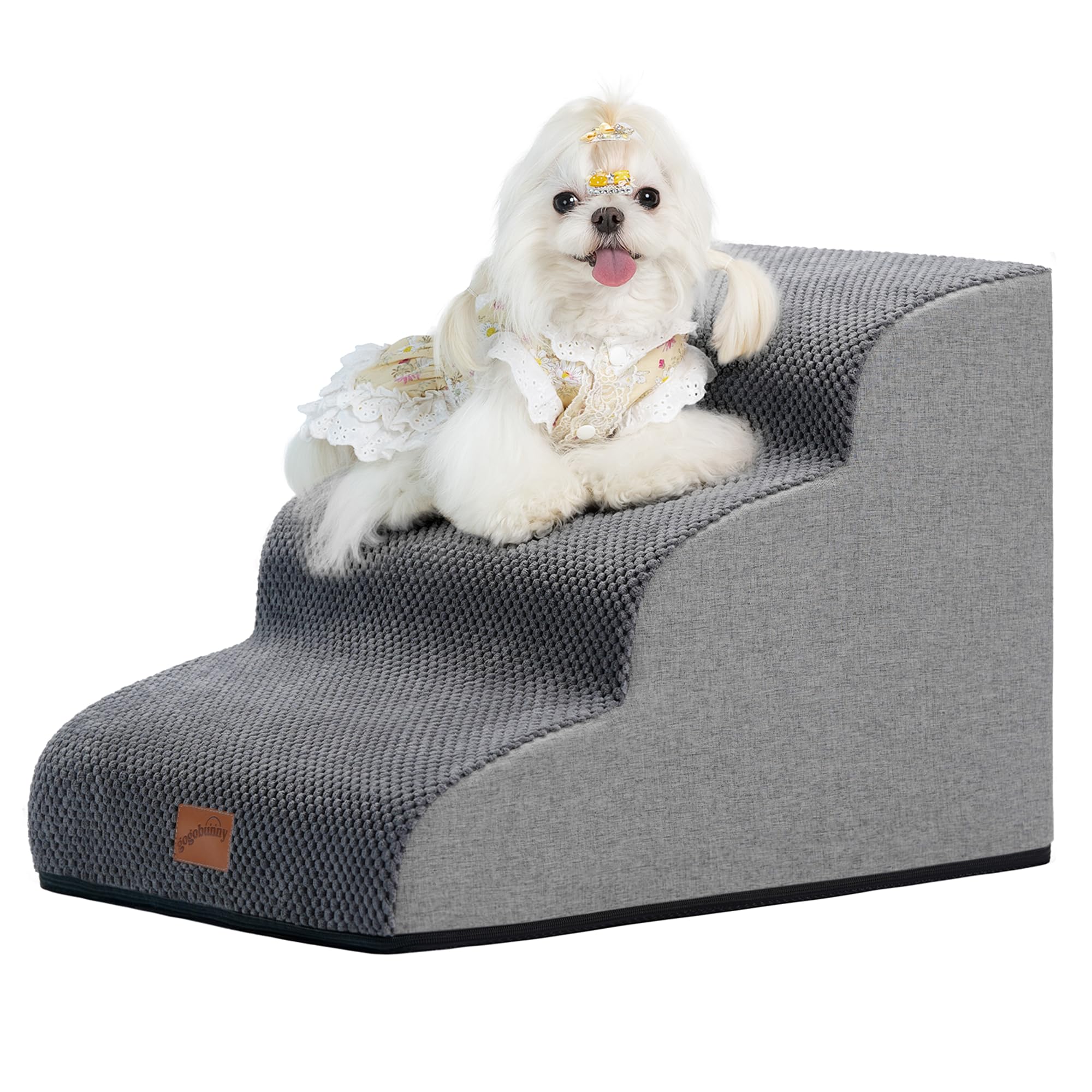 Gogobunny Ramp Cat Dog Stairs Grey – 3-Step Bed Access, Durable Waterproof Cover