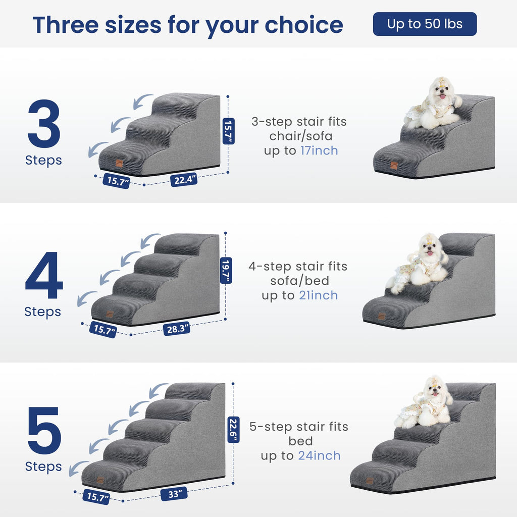 Gogobunny Ramp Cat Dog Stairs Grey – 3-Step Bed Access, Durable Waterproof Cover
