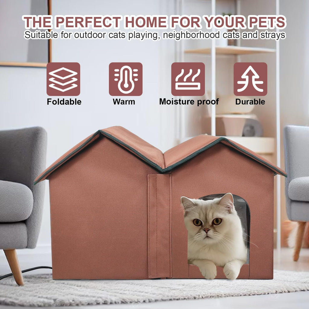 GOLOPET Indoor Heated Cat House – Adjustable Temperature, Timer & Waterproof Cord