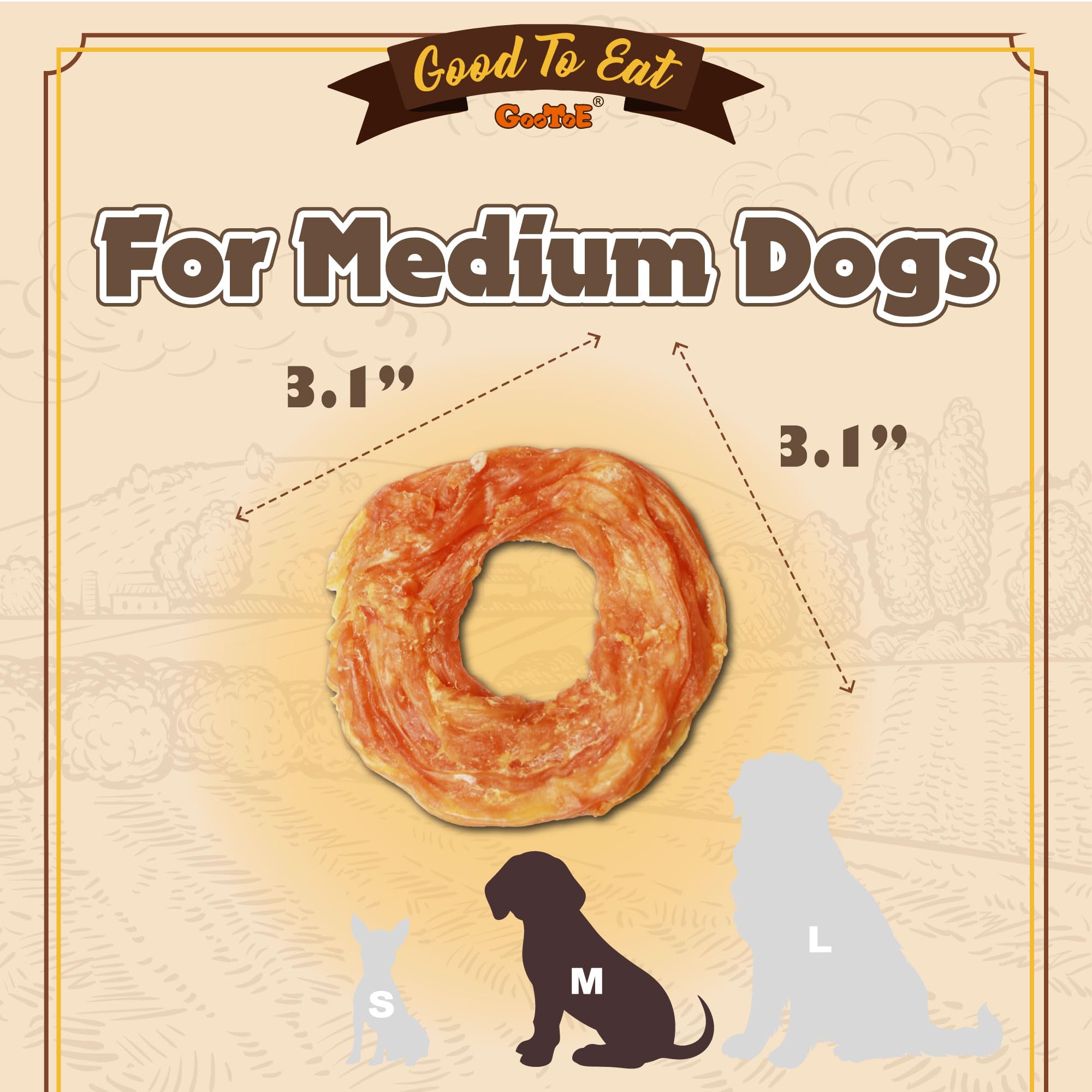 Gootoe Turkey Tendons for Dogs – All-Natural, Hypoallergenic Long-Lasting Chews (16 oz, Ring M)