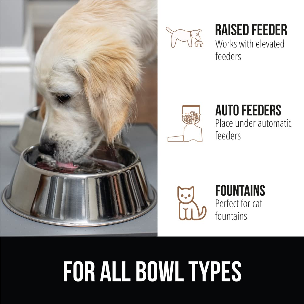 GORILLA GRIP 100% Waterproof Silicone Pet Feeding Mat 32x24 Gray — Spill-Proof, BPA Free, Non-Slip