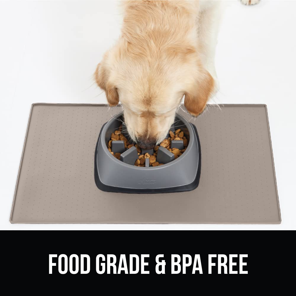 GORILLA GRIP 100% Waterproof Silicone Pet Feeding Mat – 28x18 Beige, BPA Free, Raised Edge