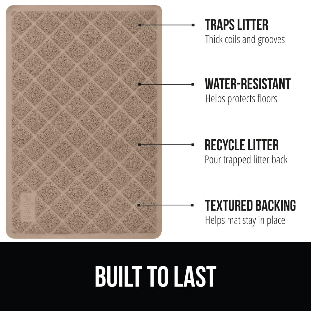 GORILLA GRIP Cat Litter Box Mat 47x35 – Water-Resistant Litter Trapper for Indoor Cats | Beige