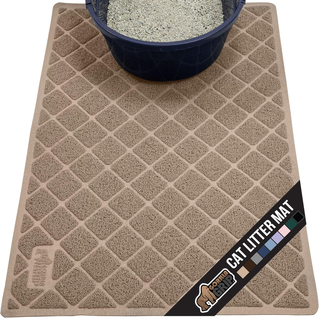 GORILLA GRIP Cat Litter Box Mat 47x35 – Water-Resistant Litter Trapper for Indoor Cats | Beige