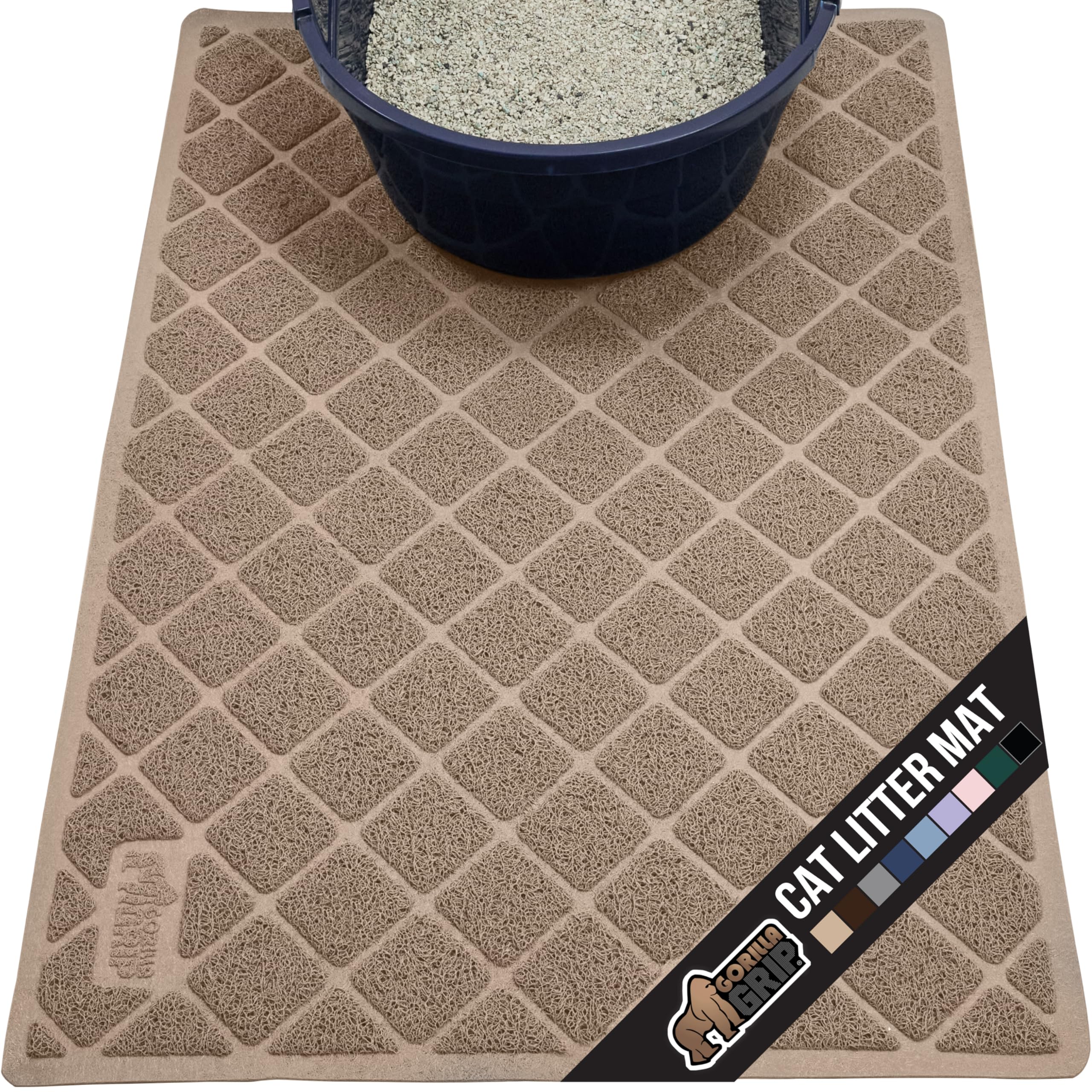 GORILLA GRIP Cat Litter Box Mat 47x35 – Water-Resistant Litter Trapper for Indoor Cats | Beige