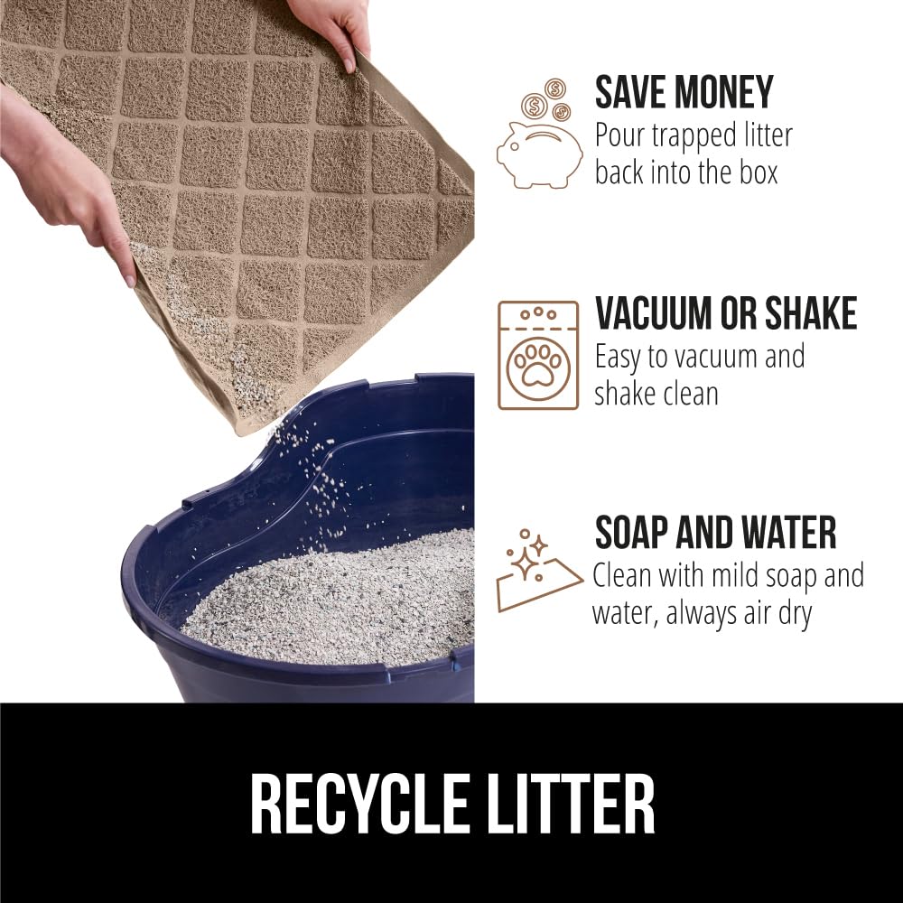 GORILLA GRIP Cat Litter Box Mat 47x35 – Water-Resistant Litter Trapper for Indoor Cats | Beige