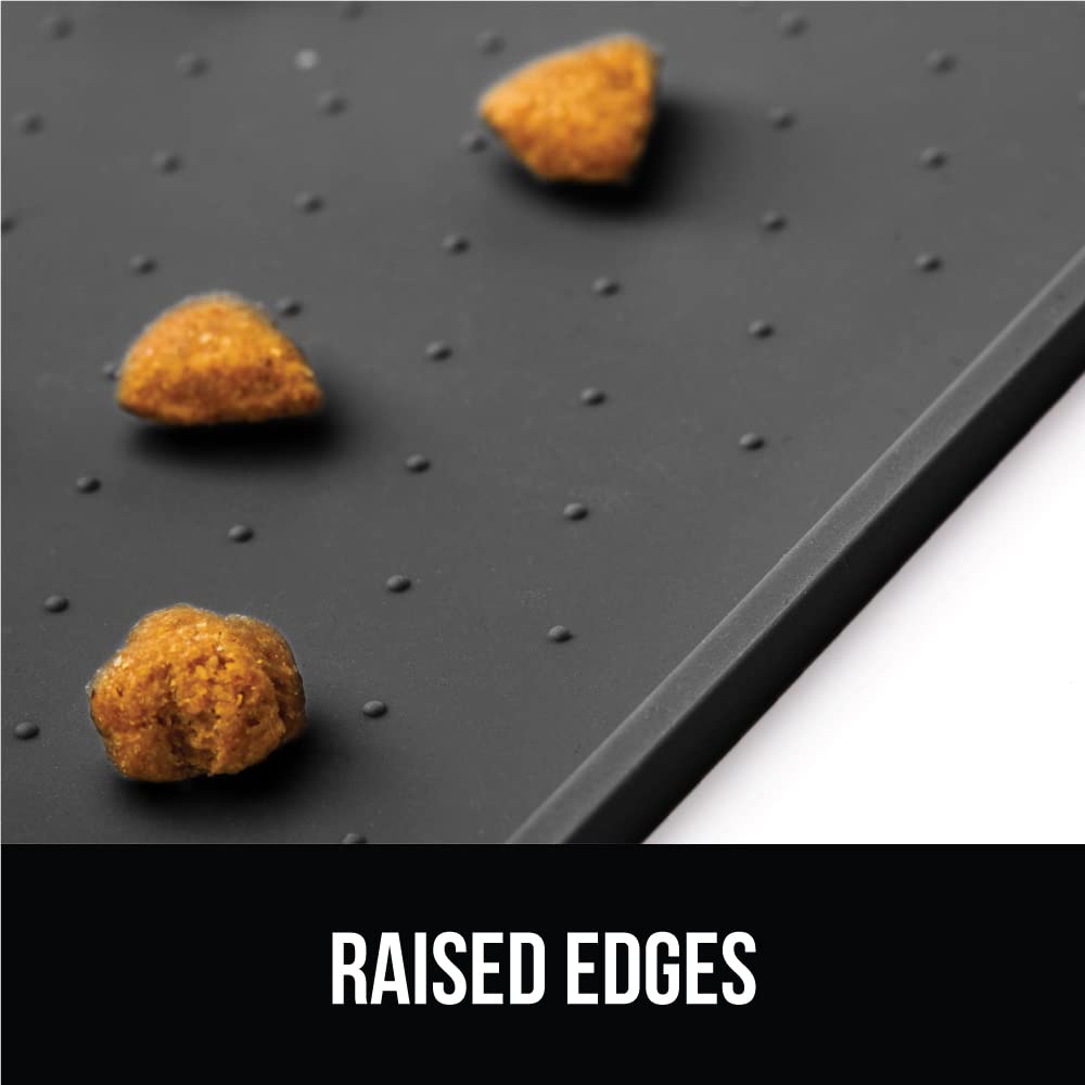 GORILLA GRIP 28x18 Charcoal Waterproof Silicone Pet Feeding Mat – Raised Edge, BPA Free