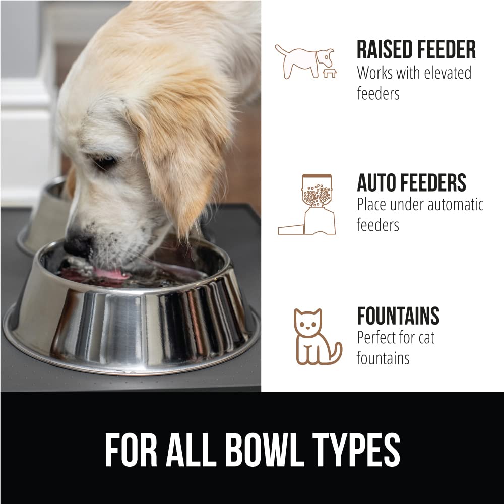 GORILLA GRIP 28x18 Charcoal Waterproof Silicone Pet Feeding Mat – Raised Edge, BPA Free