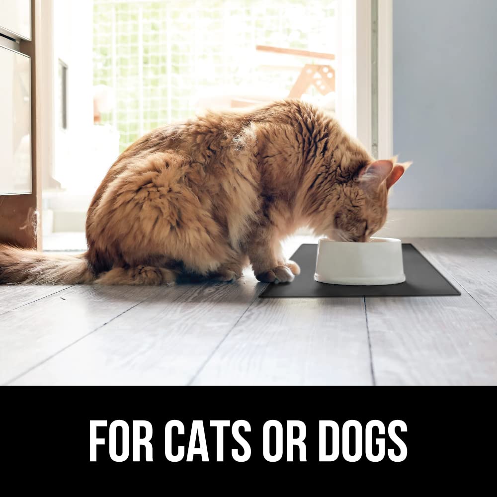 GORILLA GRIP 28x18 Charcoal Waterproof Silicone Pet Feeding Mat – Raised Edge, BPA Free