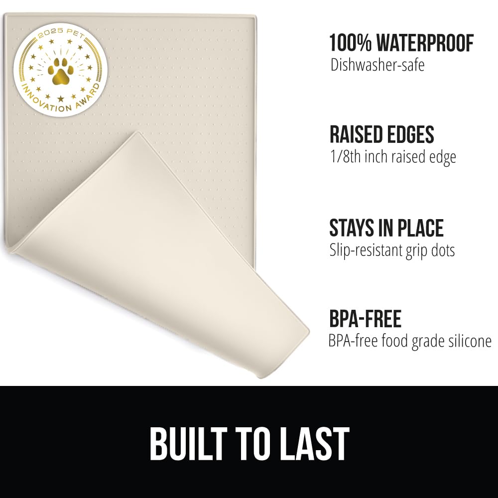 GORILLA GRIP 28x18 Cream Waterproof Silicone Pet Feeding Mat – Raised Edge, BPA Free