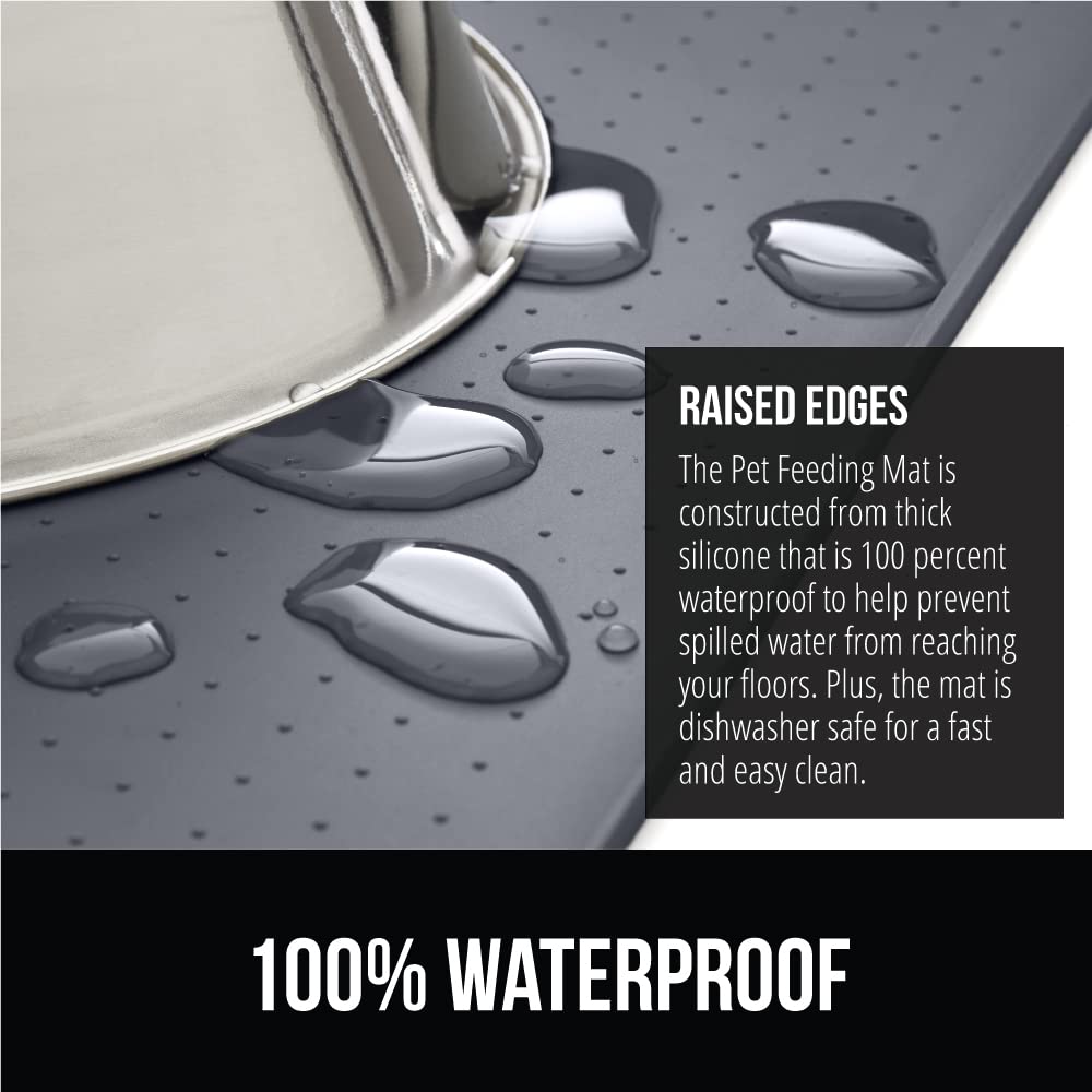 GORILLA GRIP 100% Waterproof Silicone Pet Feeding Mat 32x24 Gray — Spill-Proof, BPA Free, Non-Slip