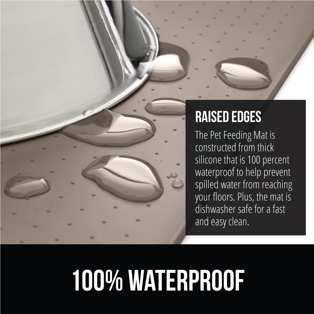 GORILLA GRIP 100% Waterproof Silicone Pet Feeding Mat – 28x18 Beige, BPA Free, Raised Edge